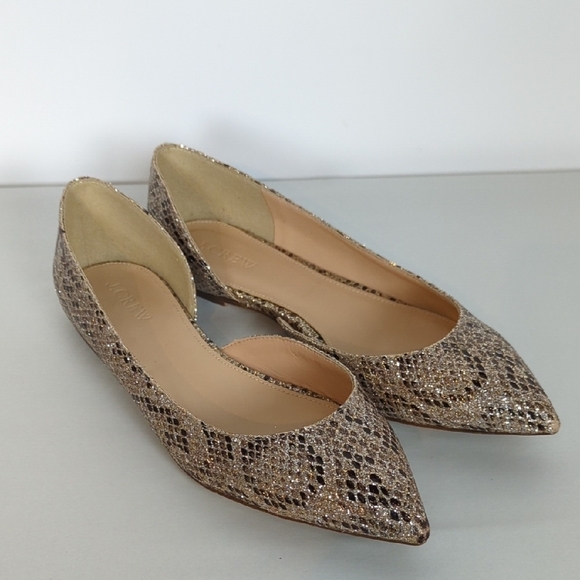 J. Crew Audrey Glitter Snakeskin Pattern Flats - Picture 1 of 12